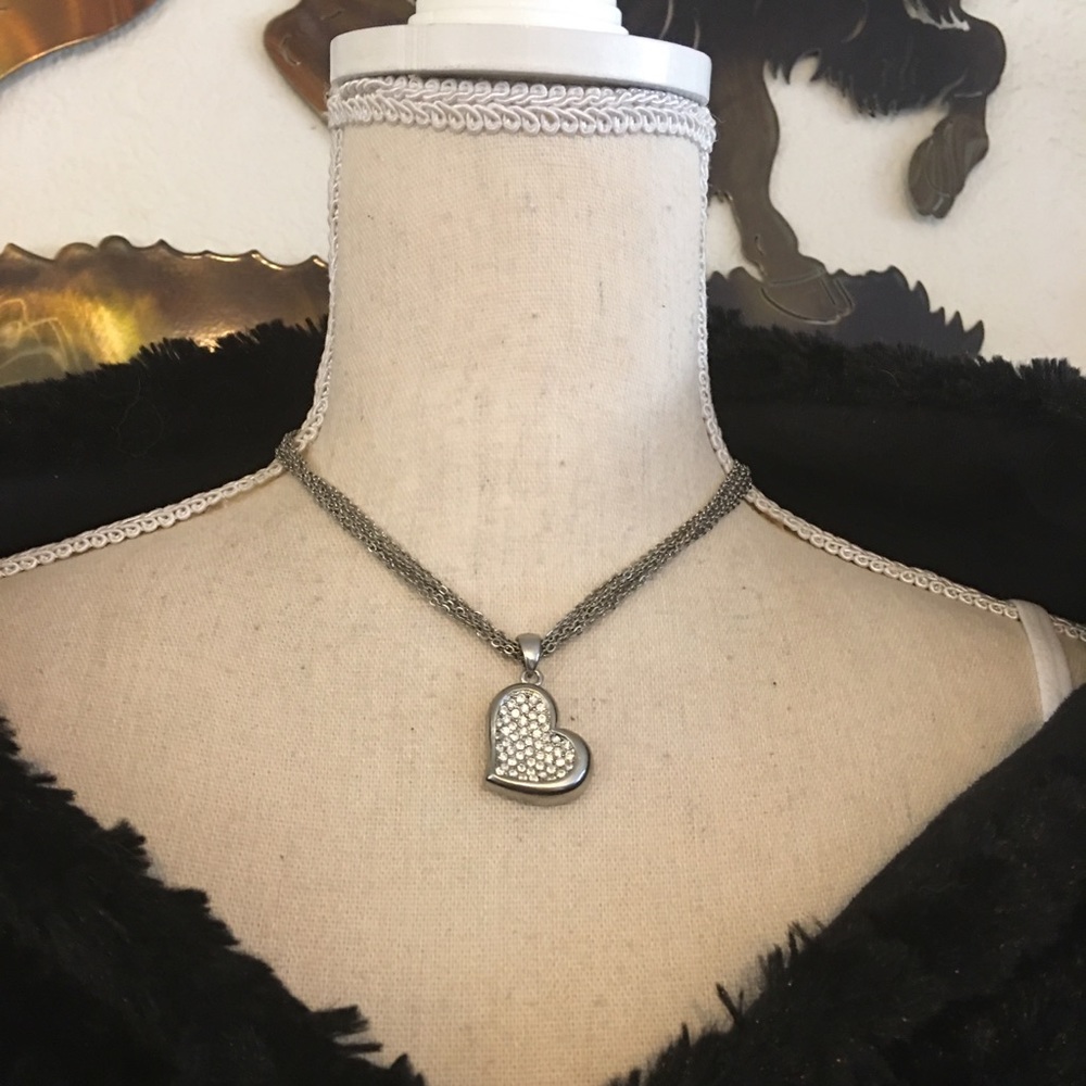 Rhinestone pave heart multi strand chain necklace